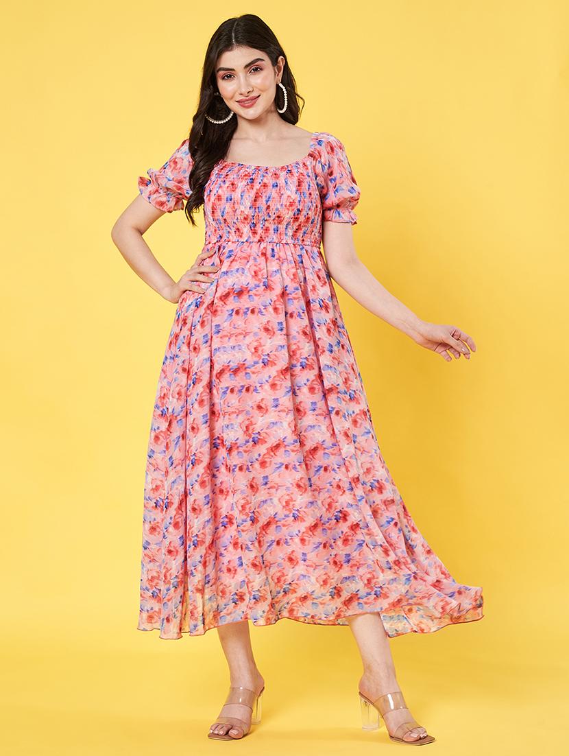 women floral print puff sleeve fit & flare dress - 21978599 - Zoom Image - 0