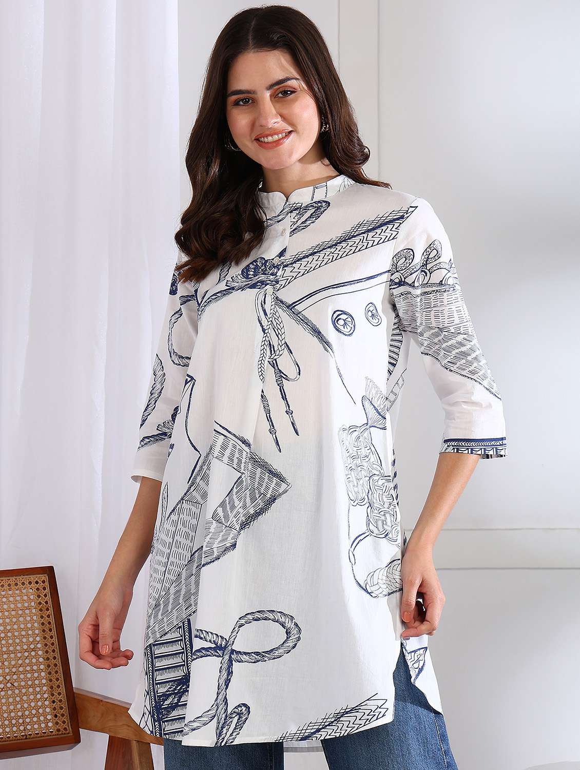 women printed three quarter sleeve a-line kurti - 21978602 - Standard Image - 1