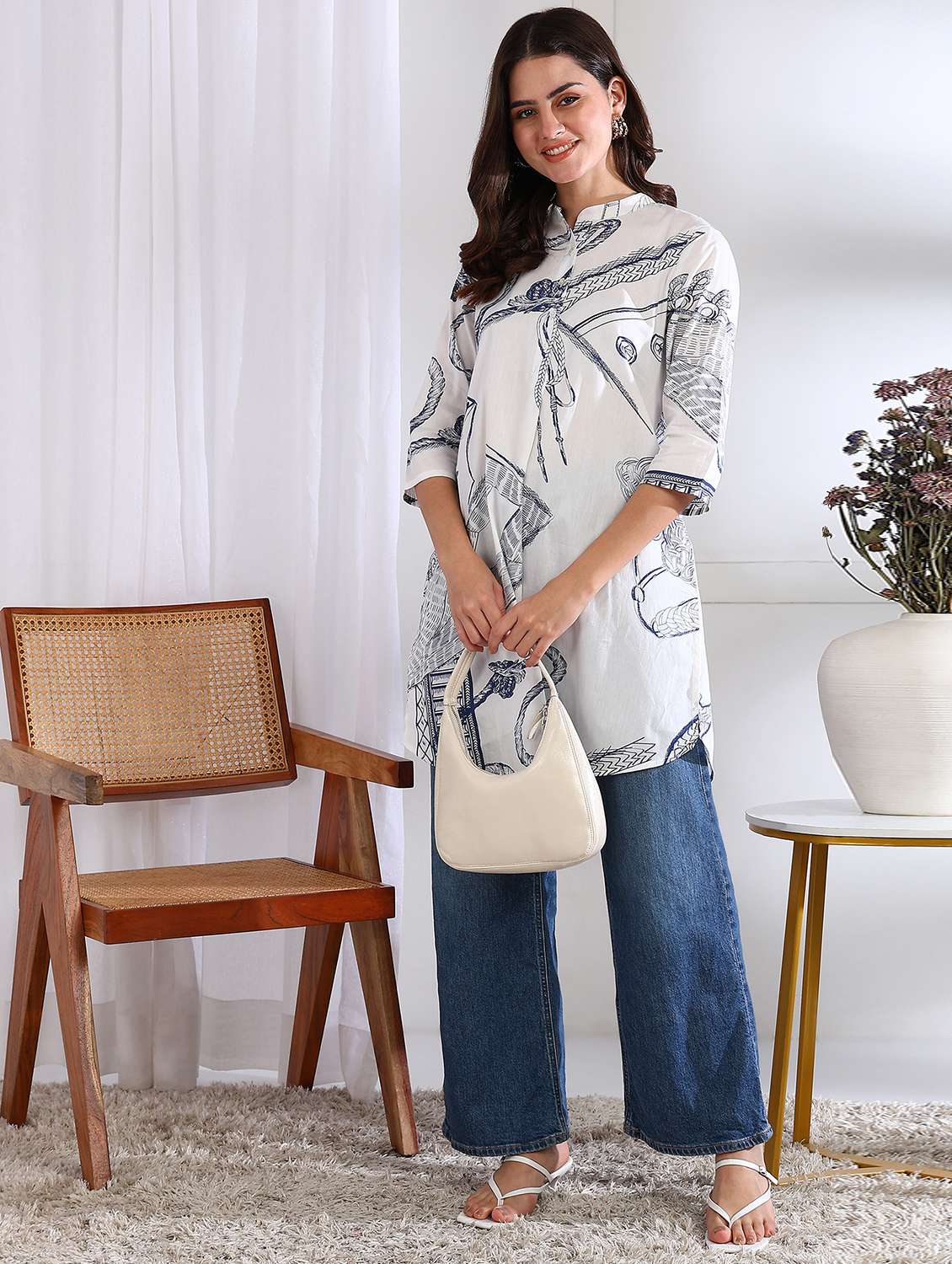 women printed three quarter sleeve a-line kurti - 21978602 - Standard Image - 6