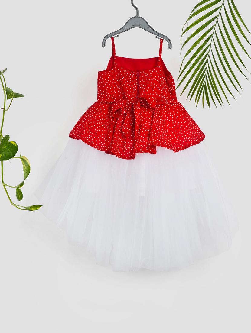 girls polka doted shoulder strap high low dress - 21978605 - Standard Image - 1