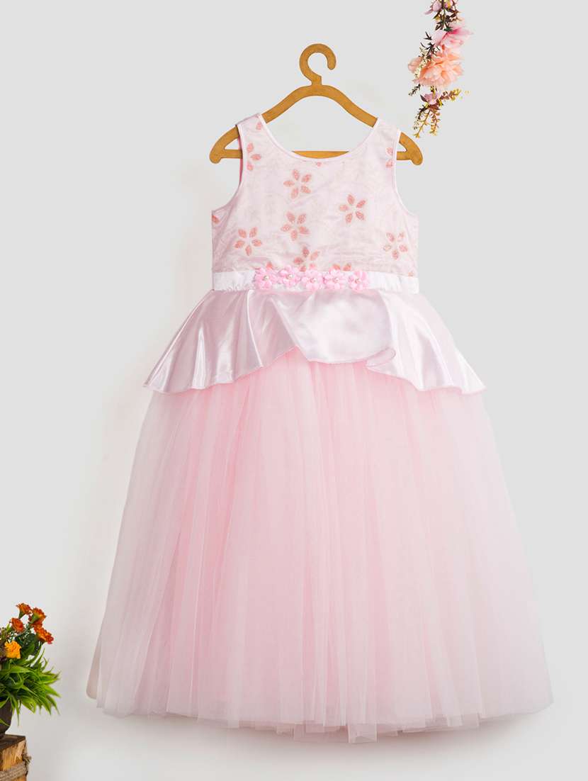 girls self designed sleeveless party gown