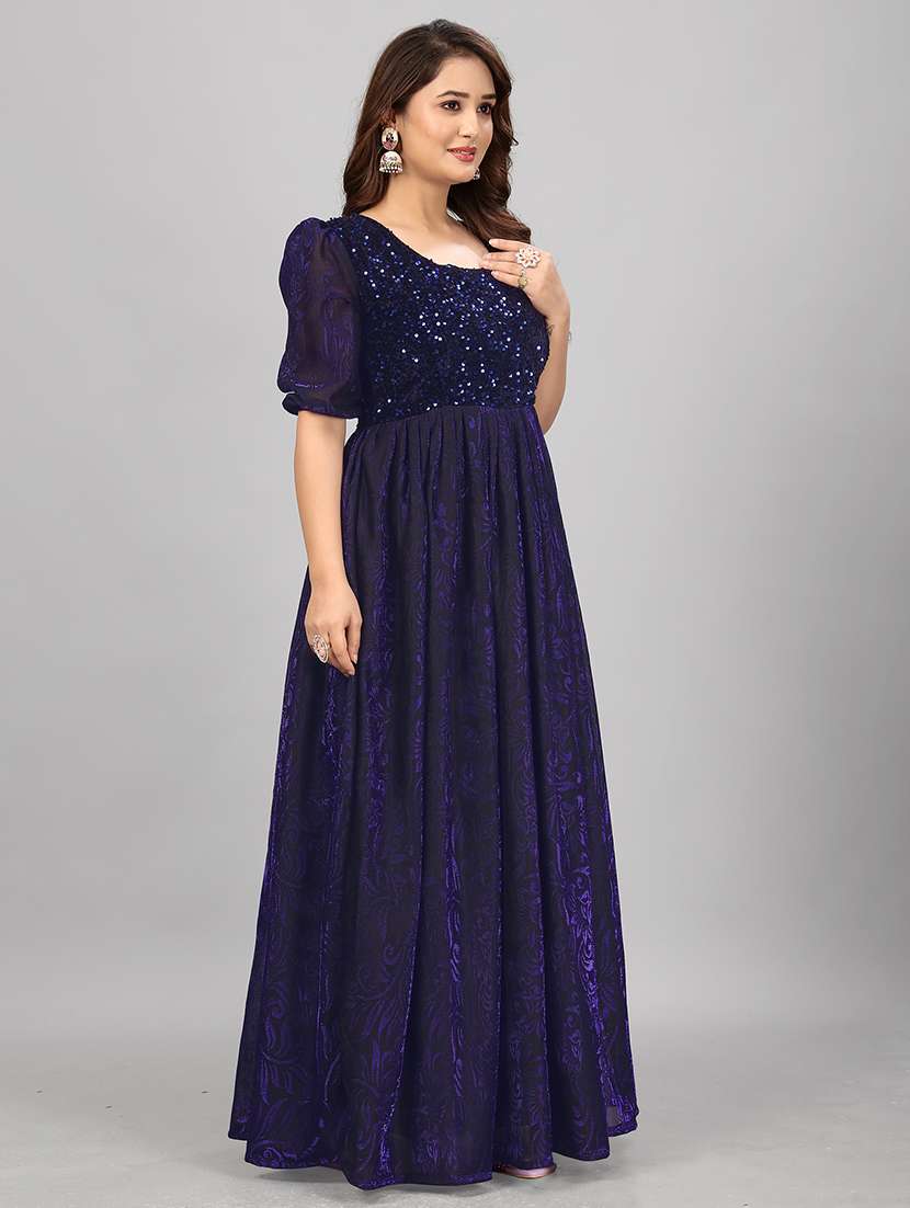 women floral sequenced work semi stitched flared gown - 21978614 -  Standard Image - 1