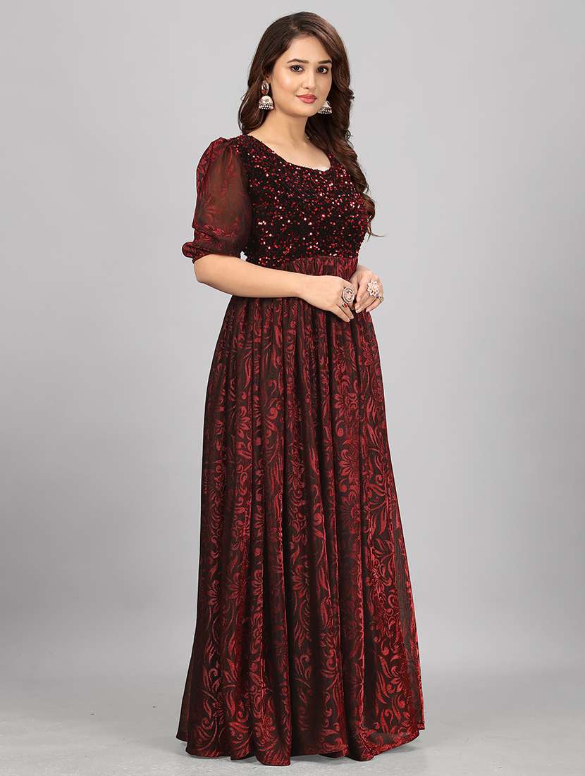 women floral sequenced work semi stitched flared gown - 21978616 -  Standard Image - 1