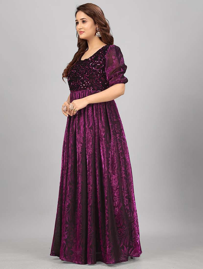 women floral sequenced work semi stitched flared gown - 21978617 -  Standard Image - 1