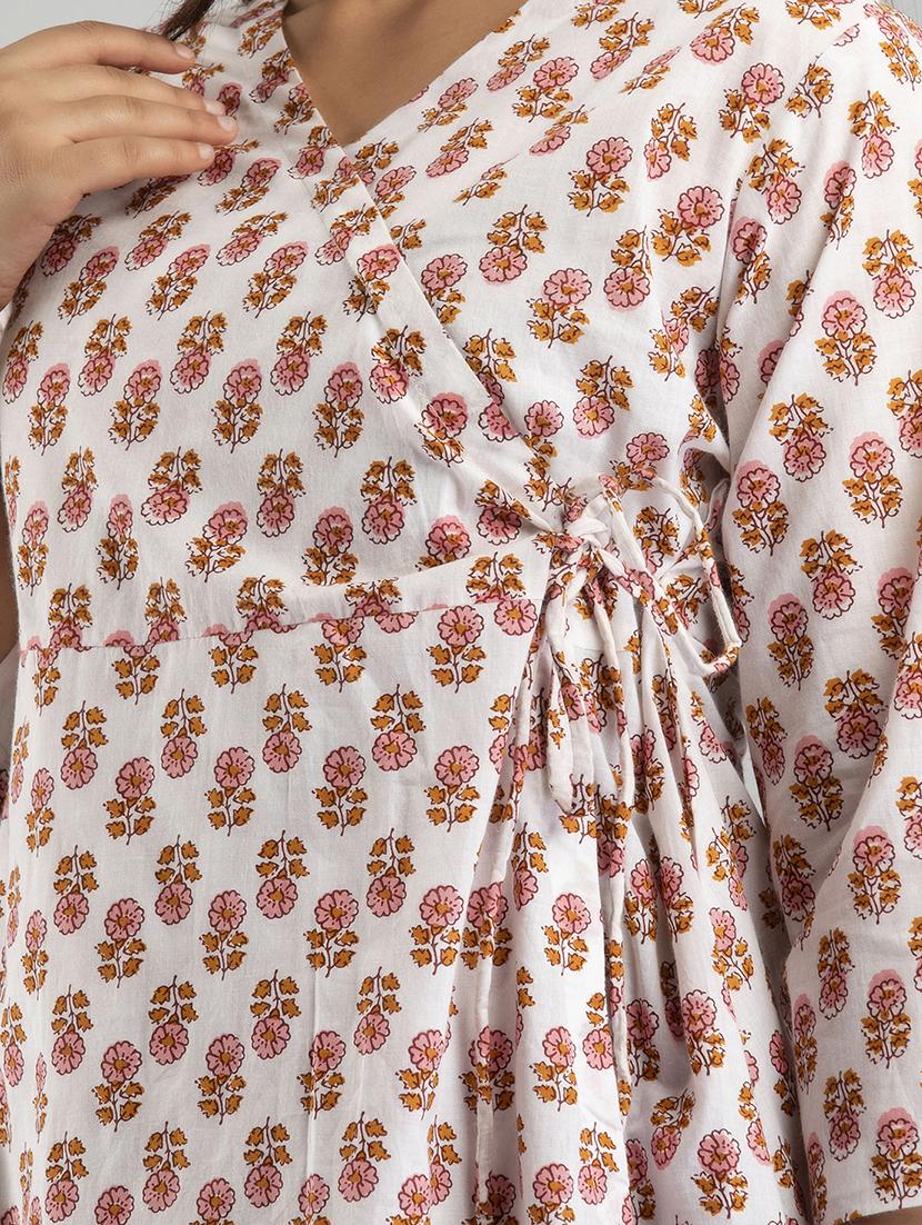 women printed three quarter sleeve angrakha kurti - 21978621 - Standard Image - 4