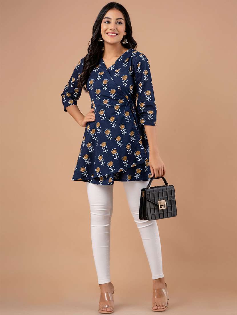 women printed three quarter sleeve angrakha kurti - 21978622 -  Standard Image - 4
