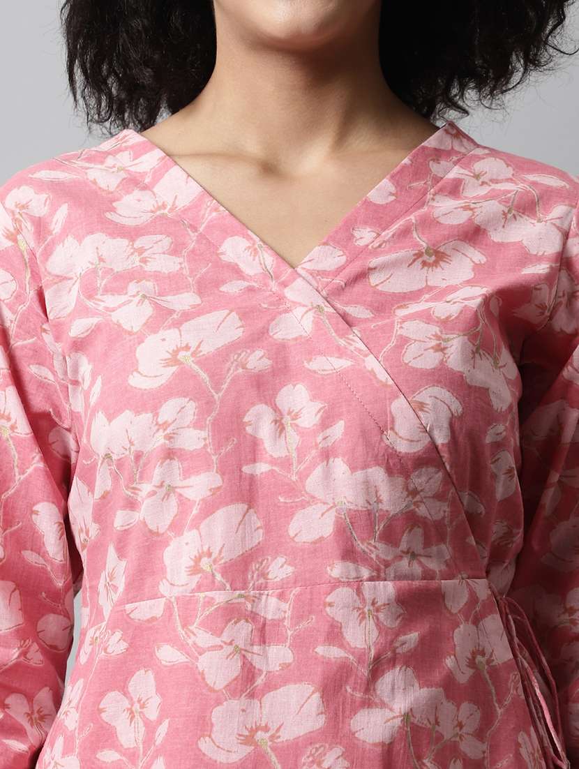women printed three quarter sleeve angrakha kurti - 21978626 - Standard Image - 4
