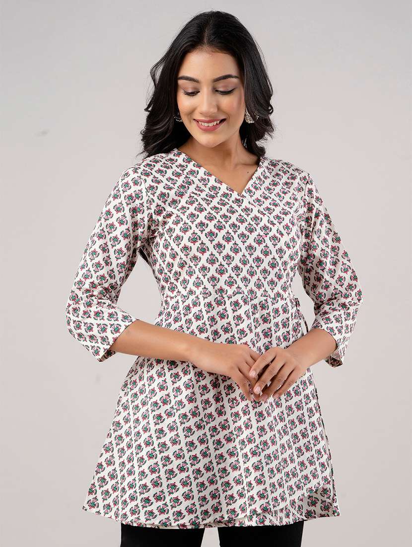 women printed three quarter sleeve angrakha kurti - 21978628 - Zoom Image - 0