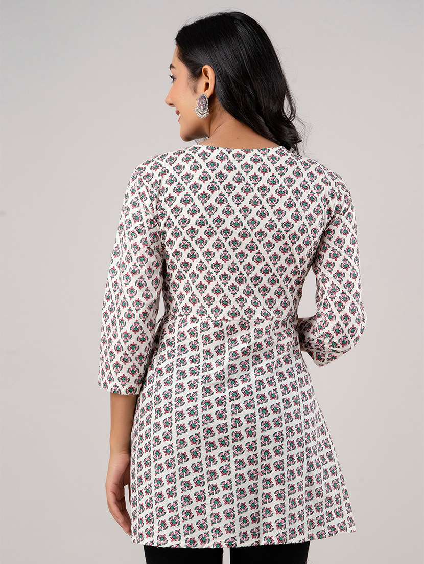 women printed three quarter sleeve angrakha kurti - 21978628 - Standard Image - 1