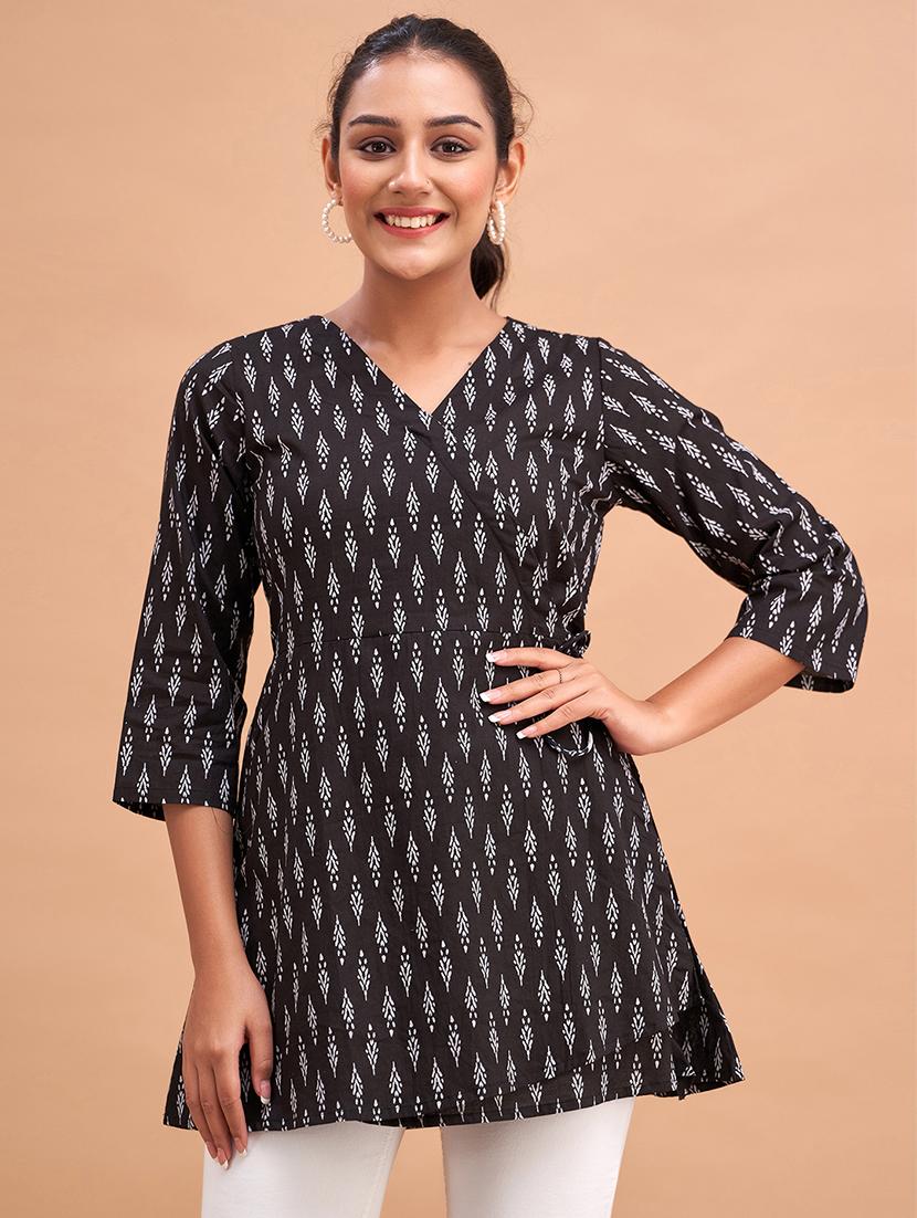 women printed three quarter sleeve angrakha kurti - 21978632 - Zoom Image - 0