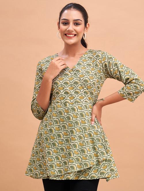 women printed three quarter sleeve angrakha kurti - 21978635 - Standard Image - 0