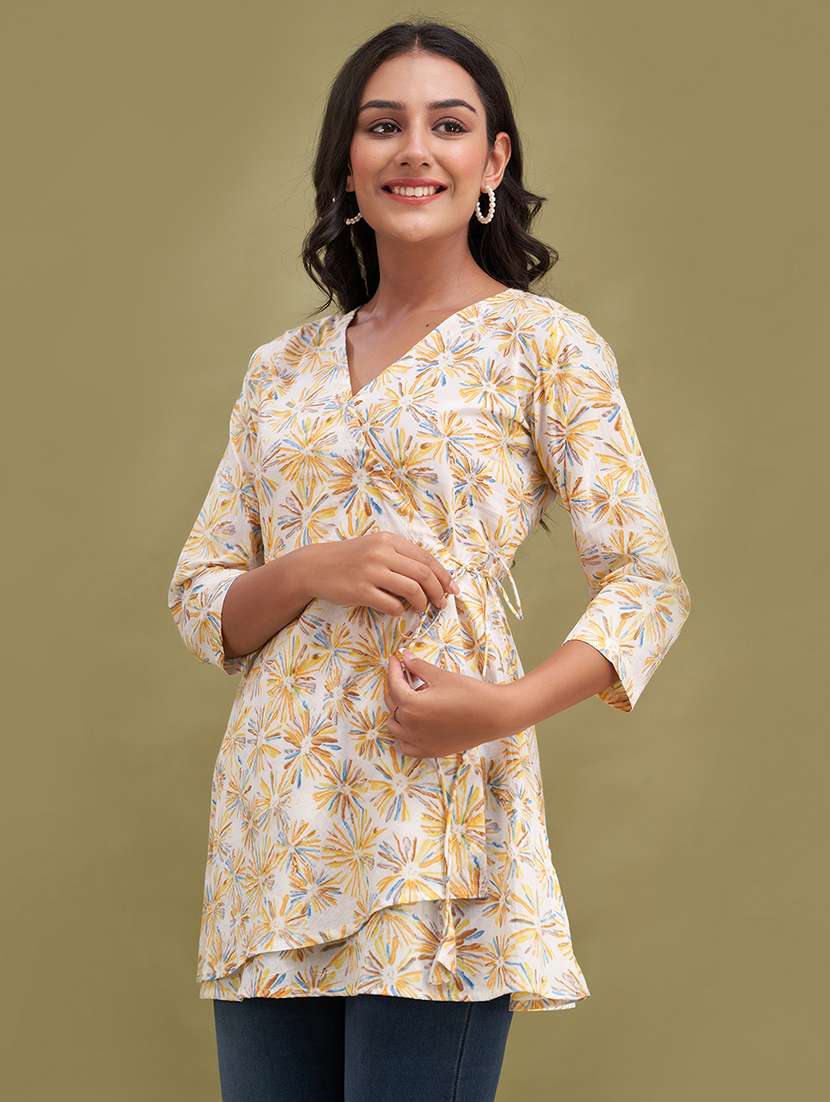 women printed three quarter sleeve angrakha kurti - 21978637 - Standard Image - 1