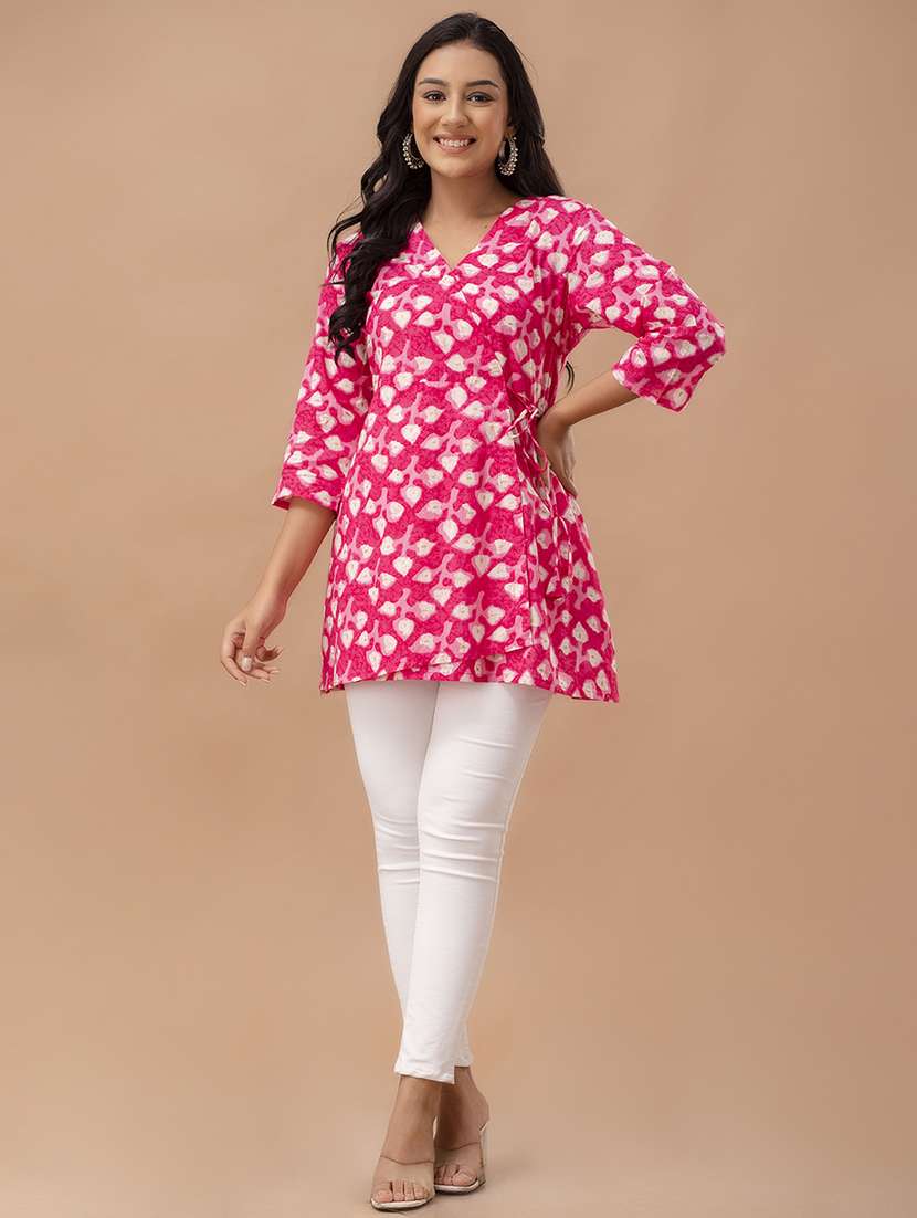 women printed three quarter sleeve angrakha kurti - 21978640 -  Standard Image - 4