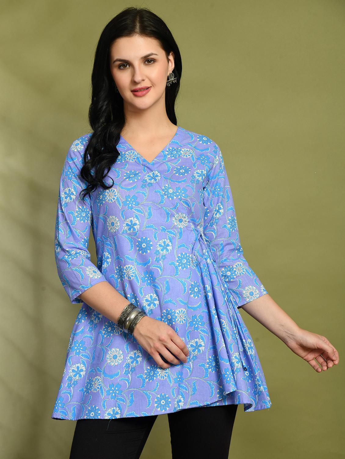 women printed three quarter sleeve angrakha kurti - 21978644 -  Zoom Image - 0