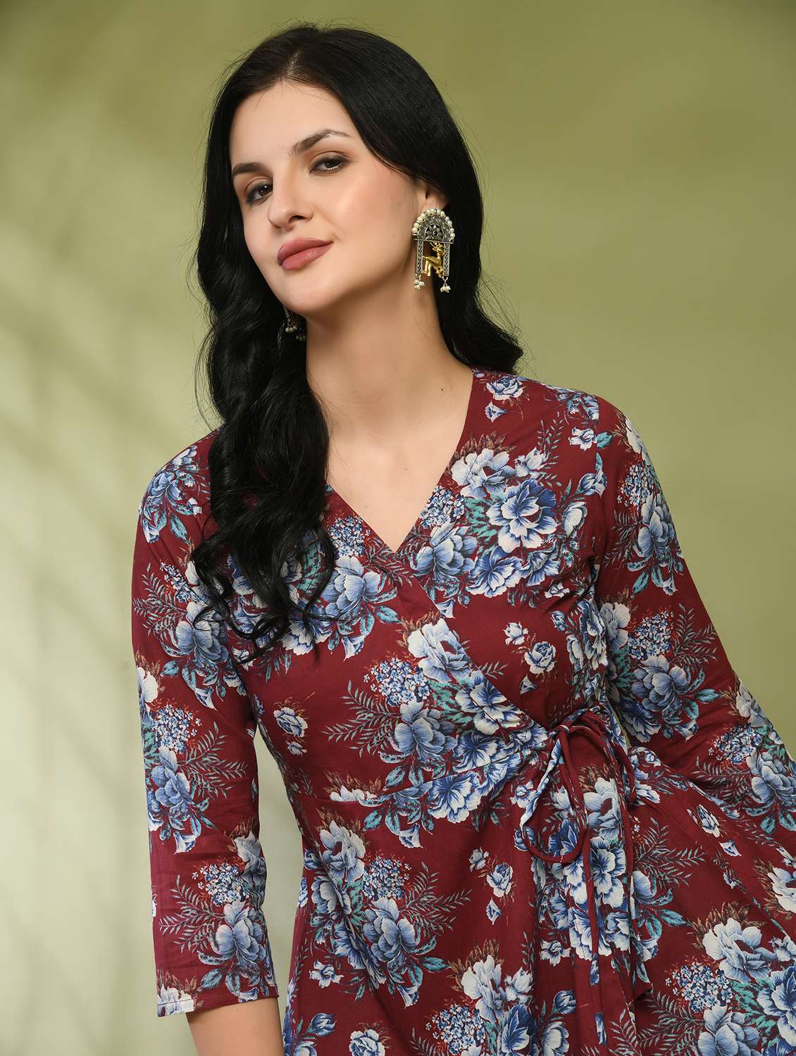 women printed three quarter sleeve angrakha kurti - 21978645 -  Standard Image - 4