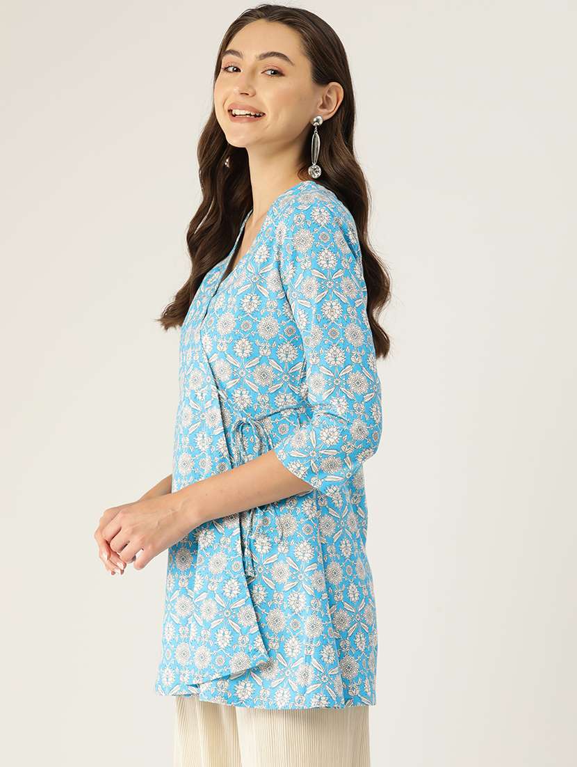 women printed three quarter sleeve angrakha kurti - 21978651 - Standard Image - 1