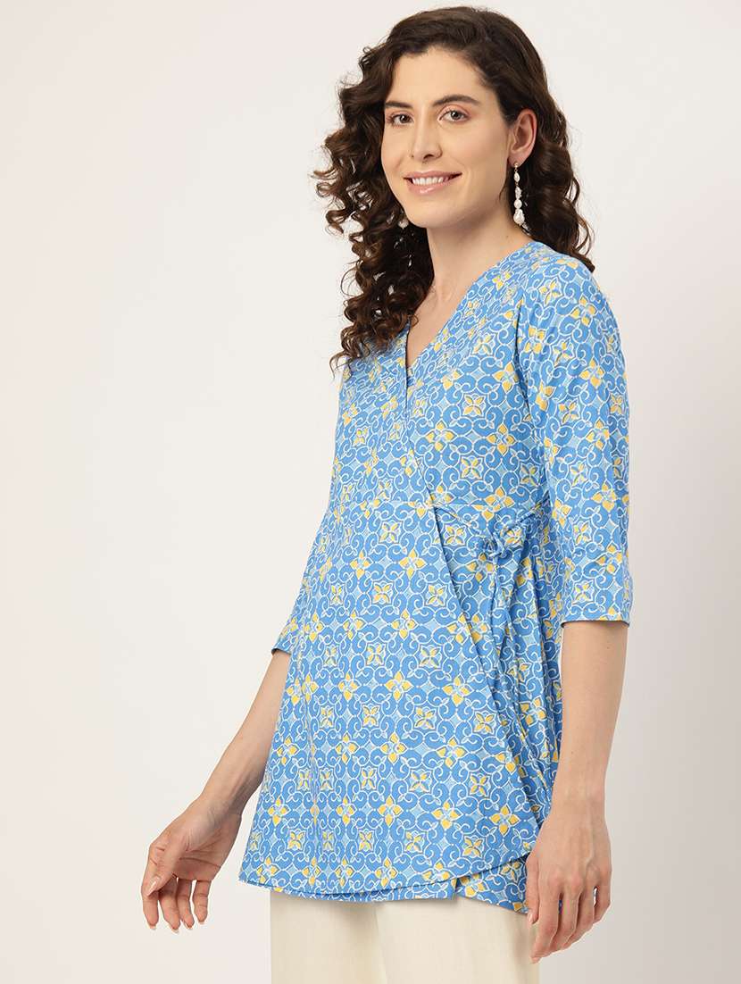 women printed three quarter sleeve angrakha kurti - 21978653 -  Standard Image - 1