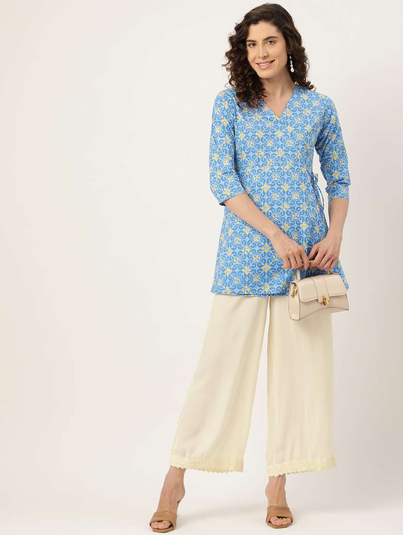 women printed three quarter sleeve angrakha kurti - 21978653 - Standard Image - 4