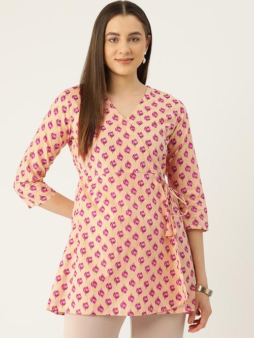 women printed three quarter sleeve angrakha kurti - 21978654 -  Standard Image - 0