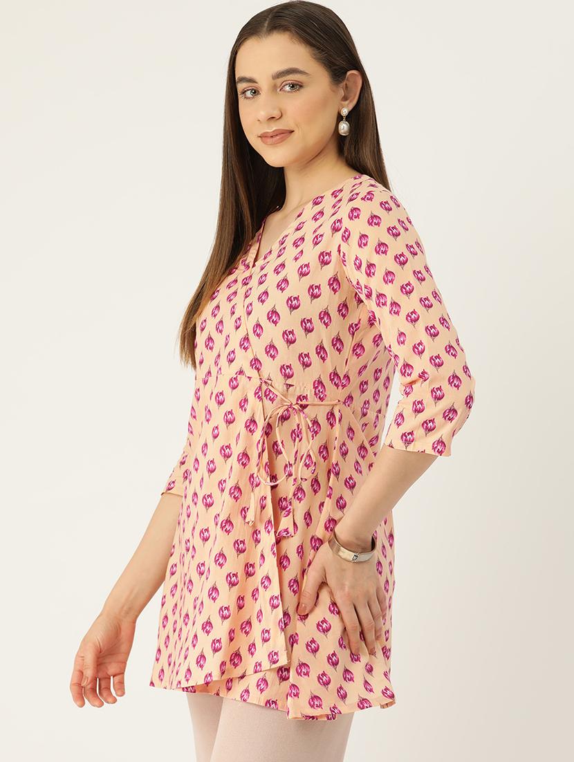 women printed three quarter sleeve angrakha kurti - 21978654 -  Standard Image - 1