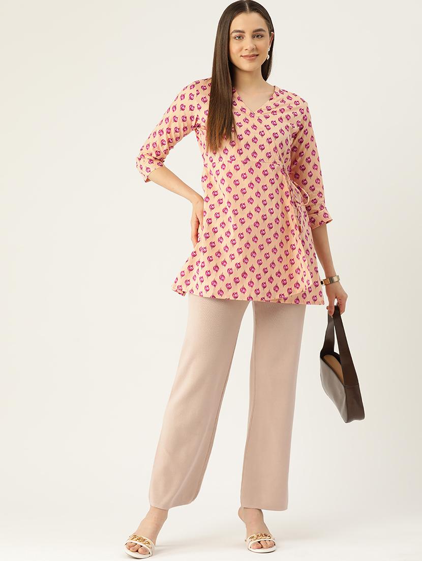 women printed three quarter sleeve angrakha kurti - 21978654 - Standard Image - 4