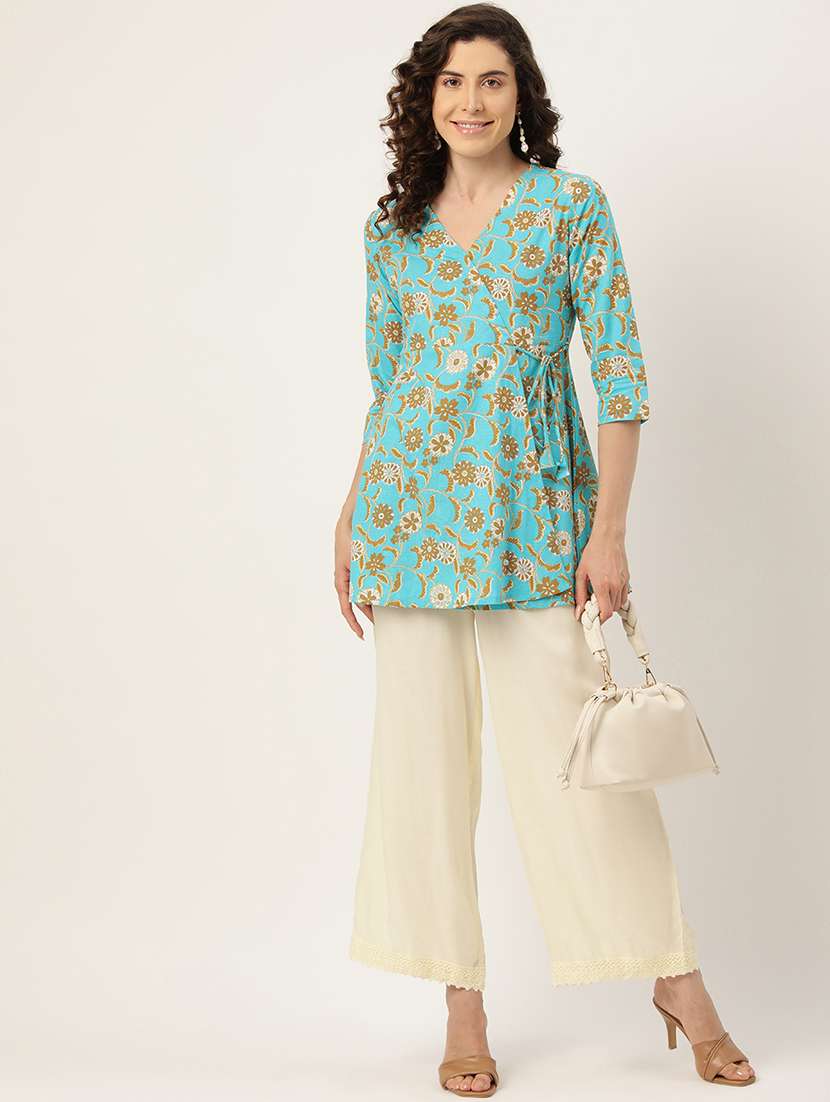women printed three quarter sleeve angrakha kurti - 21978655 - Standard Image - 4