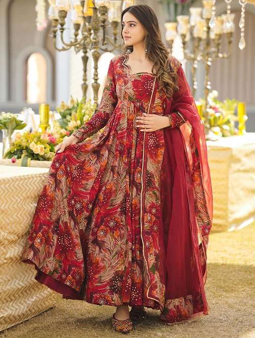 women floral printed long sleeve kurta dupatta set - 21978656 - Standard Image - 0