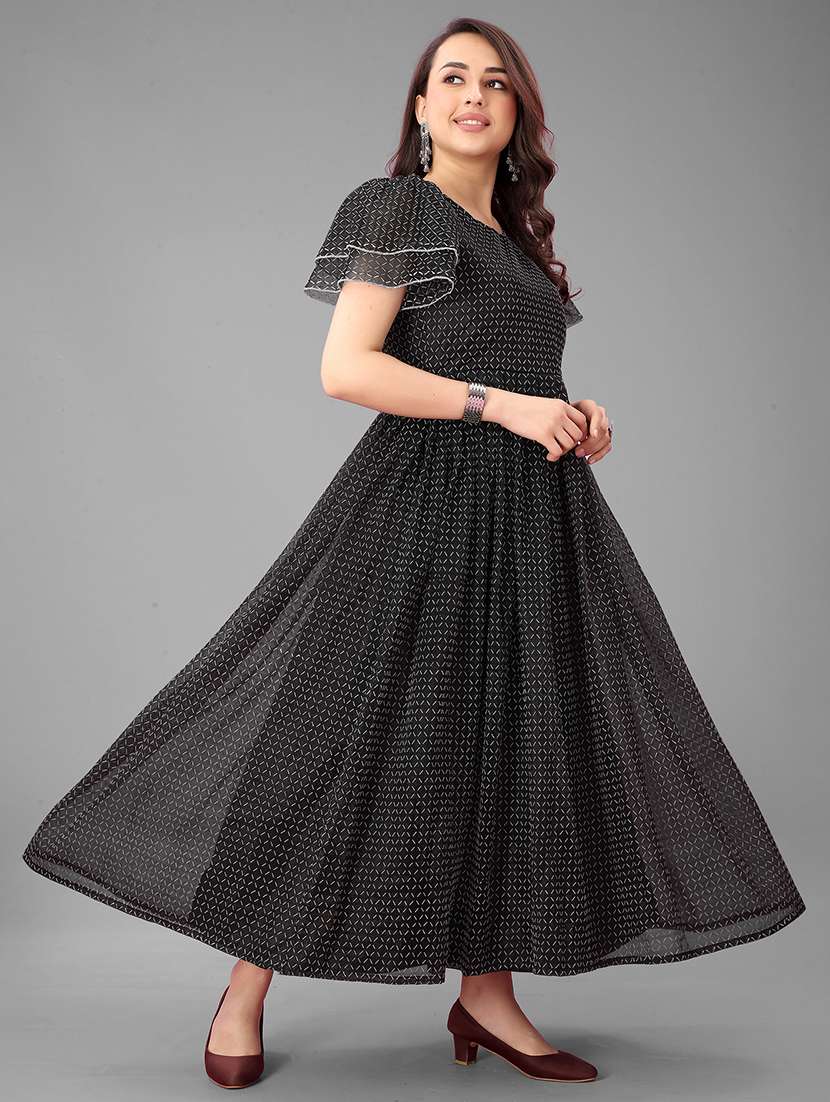 women checkered semi stitched fit & flare gown - 21978657 -  Standard Image - 1