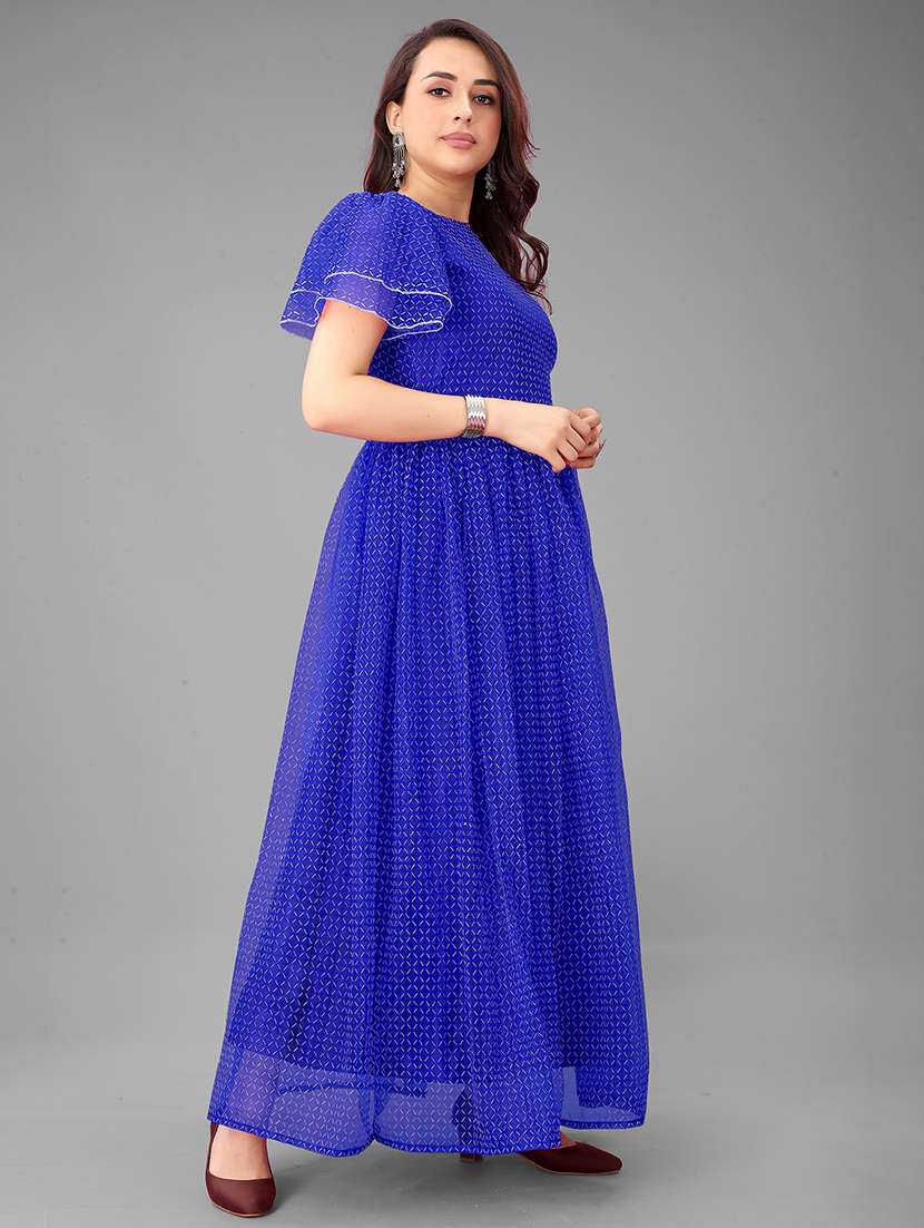 women checkered semi stitched fit & flare gown - 21978658 -  Standard Image - 1