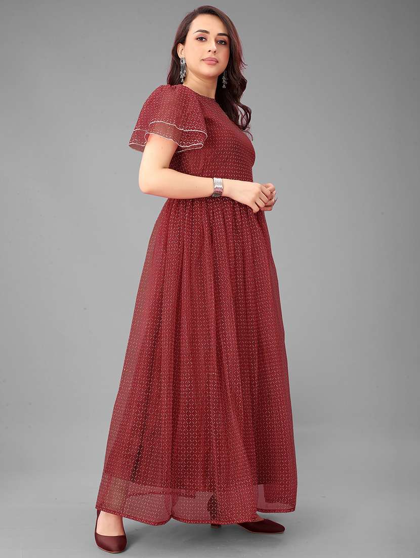 women checkered semi stitched fit & flare gown - 21978659 -  Standard Image - 1