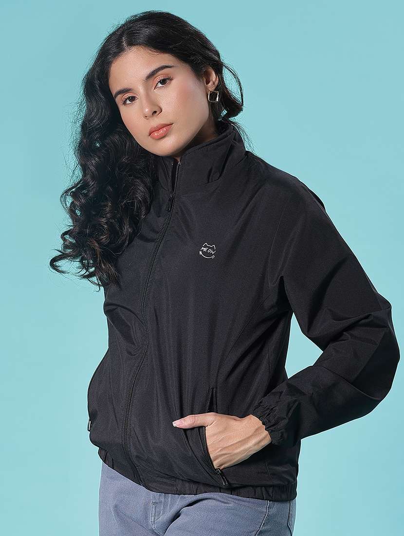 women solid long sleeve windcheater jacket - 21978876 - Standard Image - 1