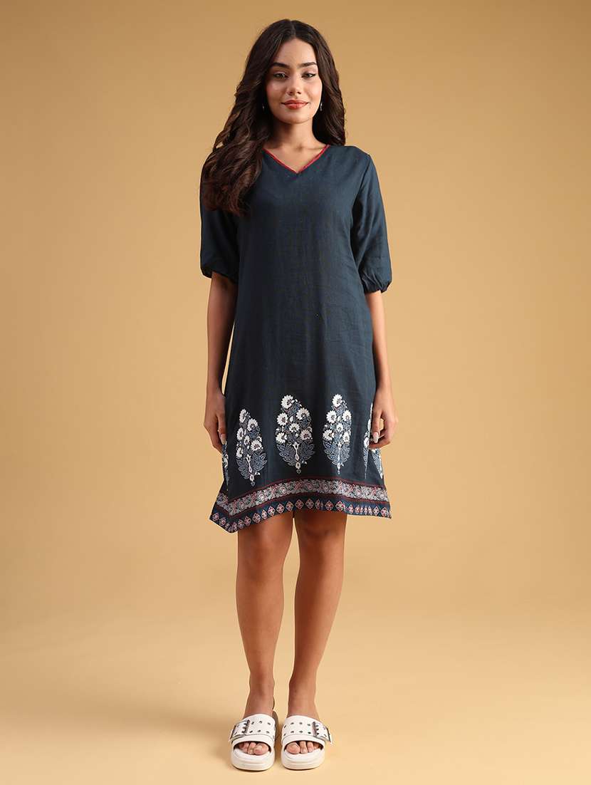 women printed puff sleeve a-line dress - 21978897 -  Standard Image - 1