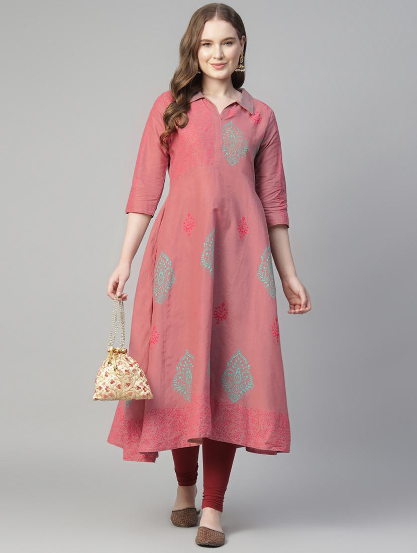 women block printed three quarter sleeve flared kurta - 21979005 - Zoom Image - 0