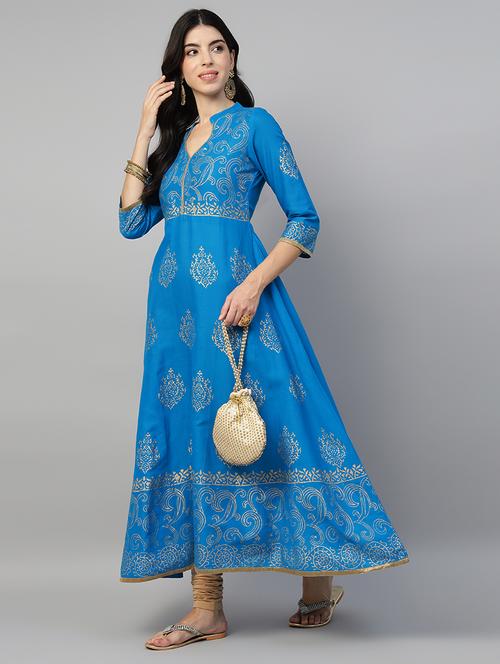 women printed three quarter sleeve a-line kurta - 21979007 - Standard Image - 0