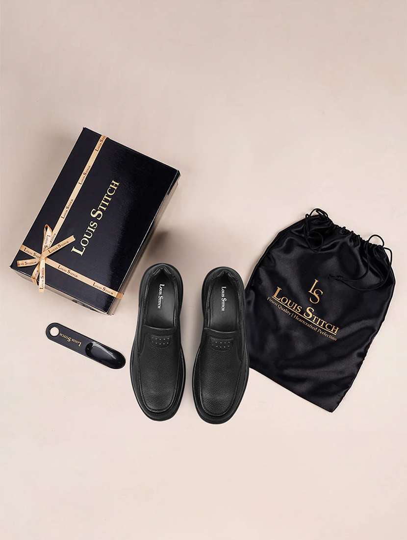men solid slip on formal shoes - 21979020 - Standard Image - 4