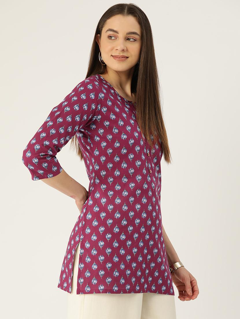 women printed three quarter sleeve straight kurti - 21979023 - Standard Image - 1