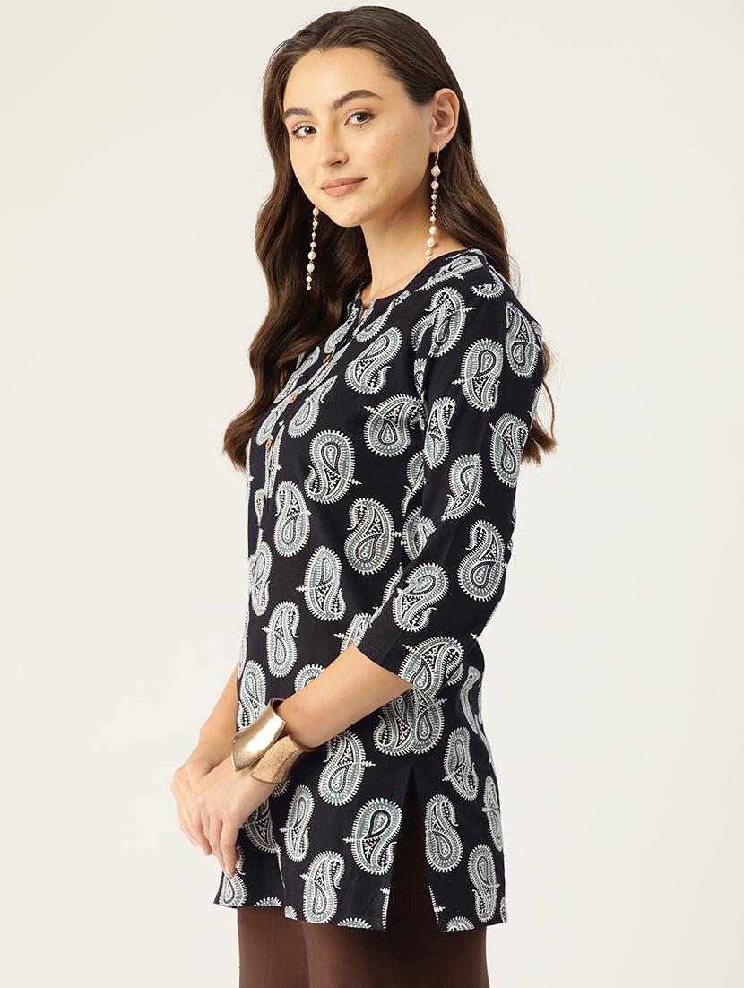 women printed three quarter sleeve straight kurti - 21979025 -  Standard Image - 1