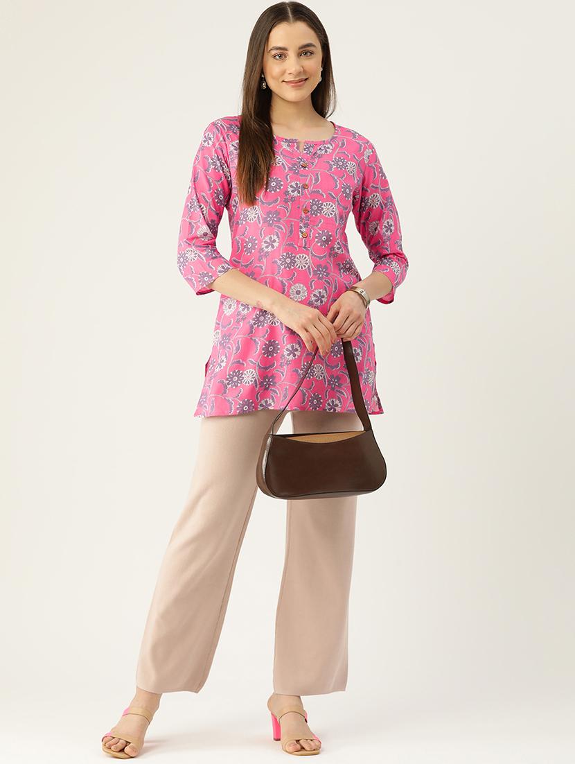 women printed three quarter sleeve straight kurti - 21979026 - Standard Image - 4