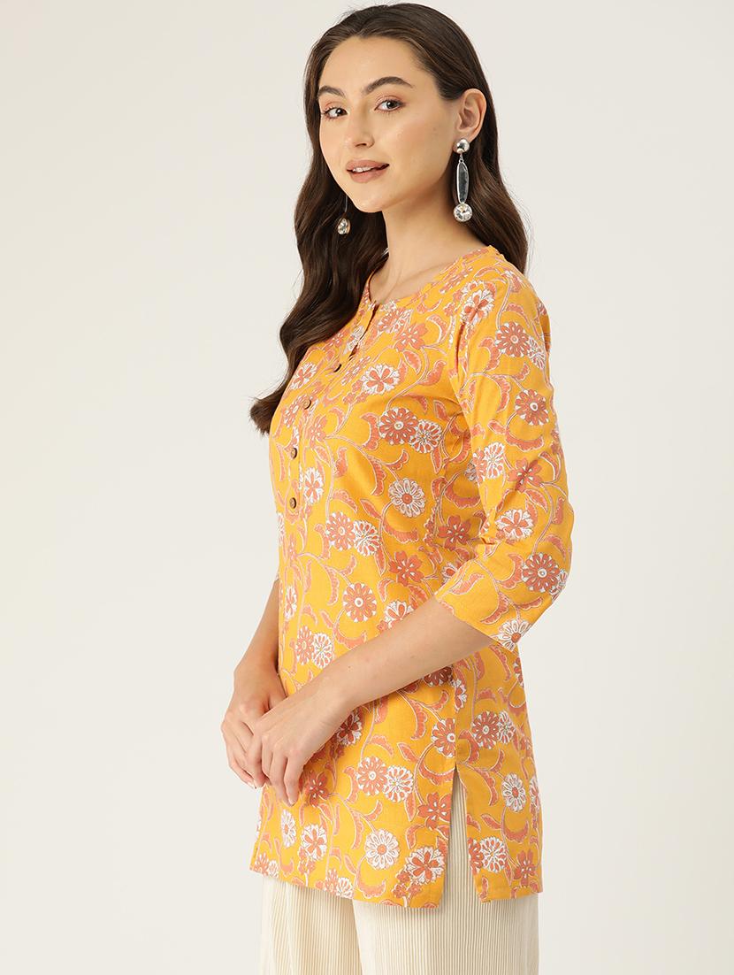 women printed three quarter sleeve straight kurti - 21979027 - Standard Image - 1