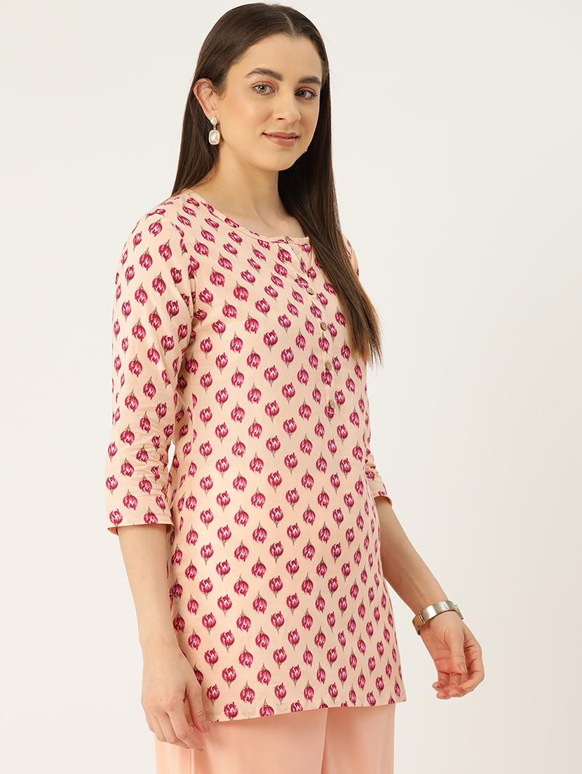 women printed three quarter sleeve straight kurti - 21979028 - Standard Image - 1