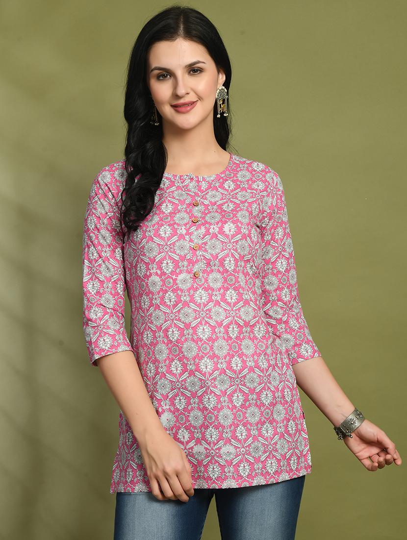 women printed three quarter sleeve straight kurti - 21979032 - Standard Image - 1