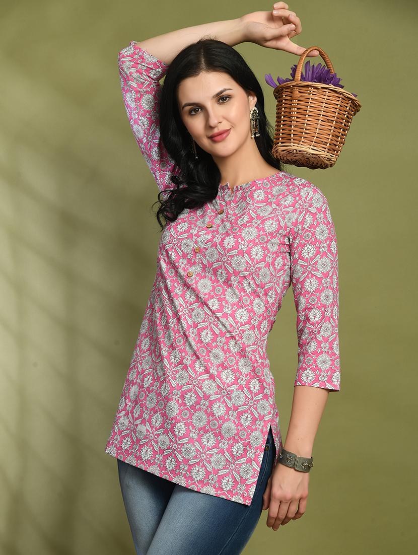 women printed three quarter sleeve straight kurti - 21979032 - Standard Image - 4