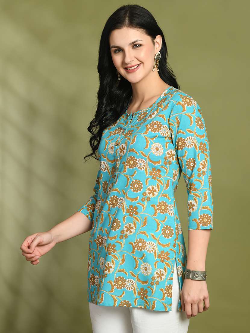 women printed three quarter sleeve straight kurti - 21979033 - Standard Image - 1