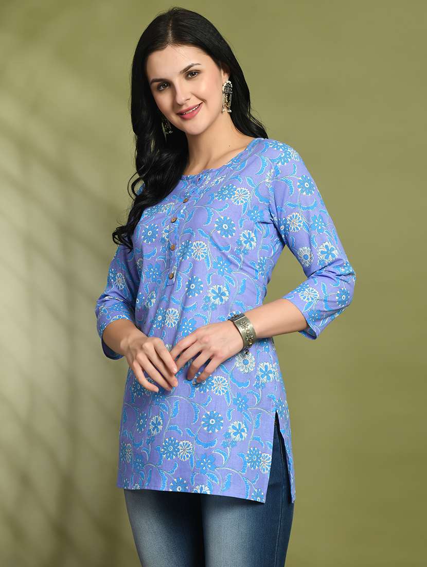 women printed three quarter sleeve straight kurti - 21979034 -  Standard Image - 1