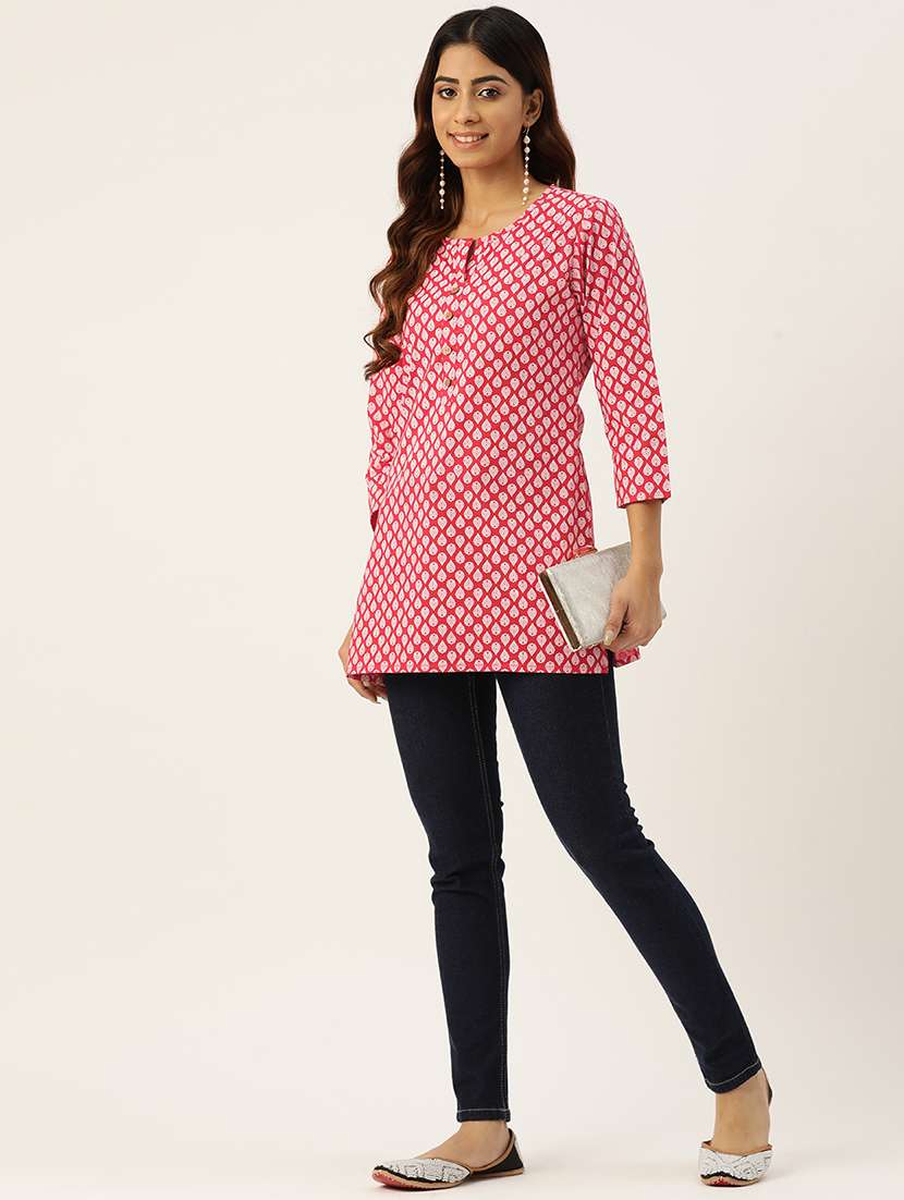 women printed three quarter sleeve straight kurti - 21979035 -  Standard Image - 4