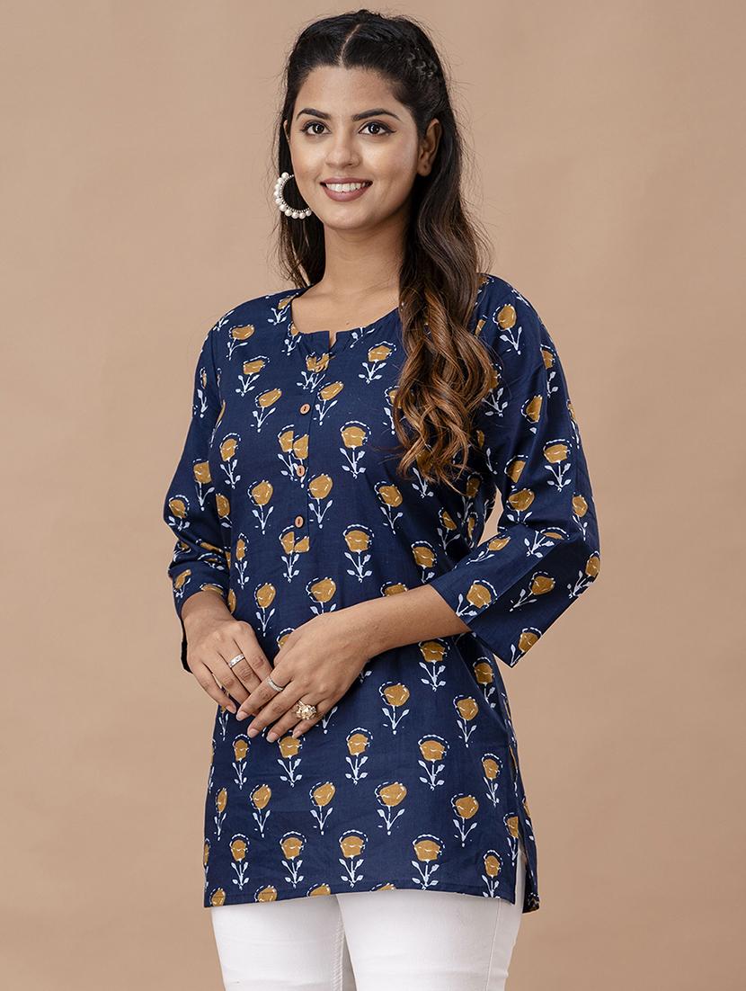 women printed three quarter sleeve straight kurti - 21979037 - Standard Image - 1