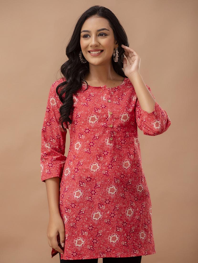 women printed three quarter sleeve straight kurti - 21979040 - Standard Image - 1