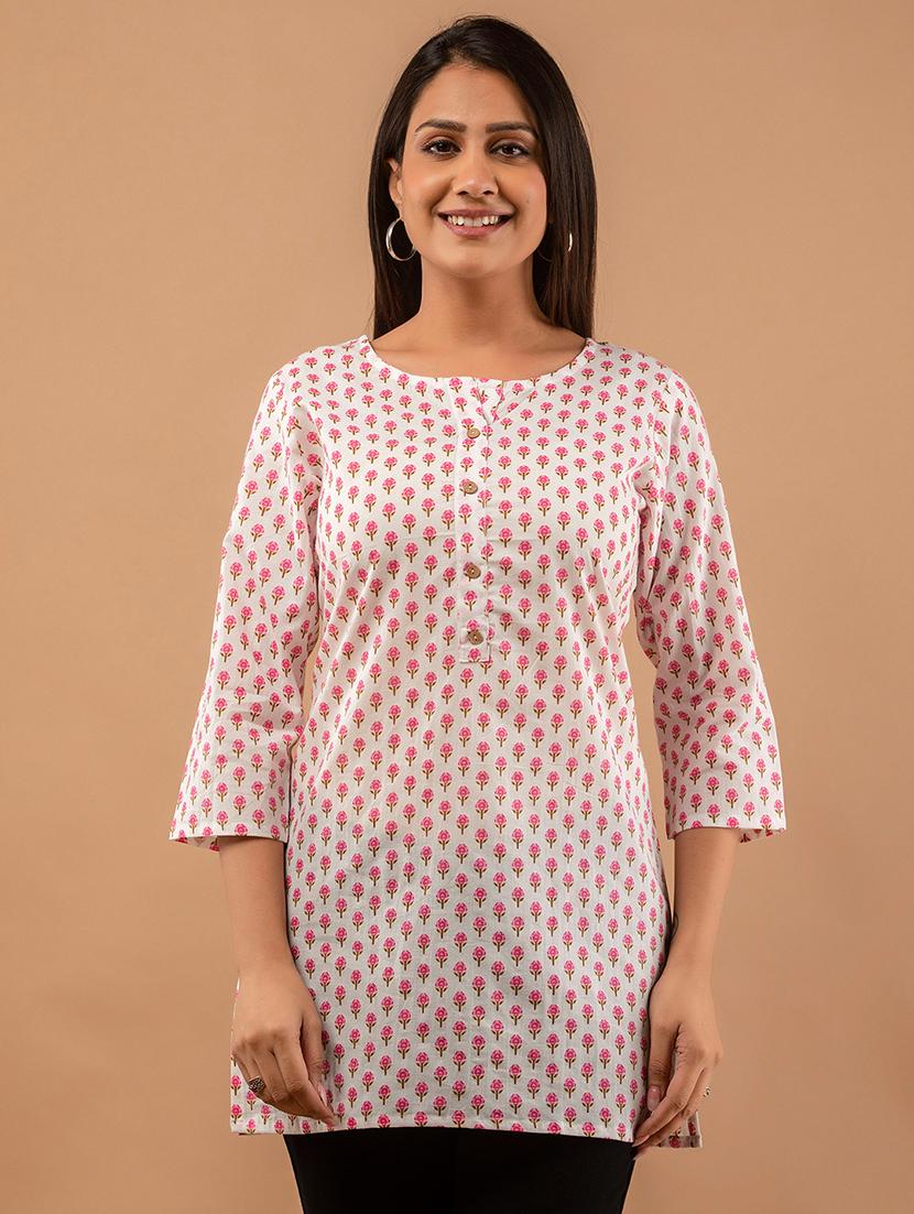 women printed three quarter sleeve straight kurti - 21979041 -  Standard Image - 1