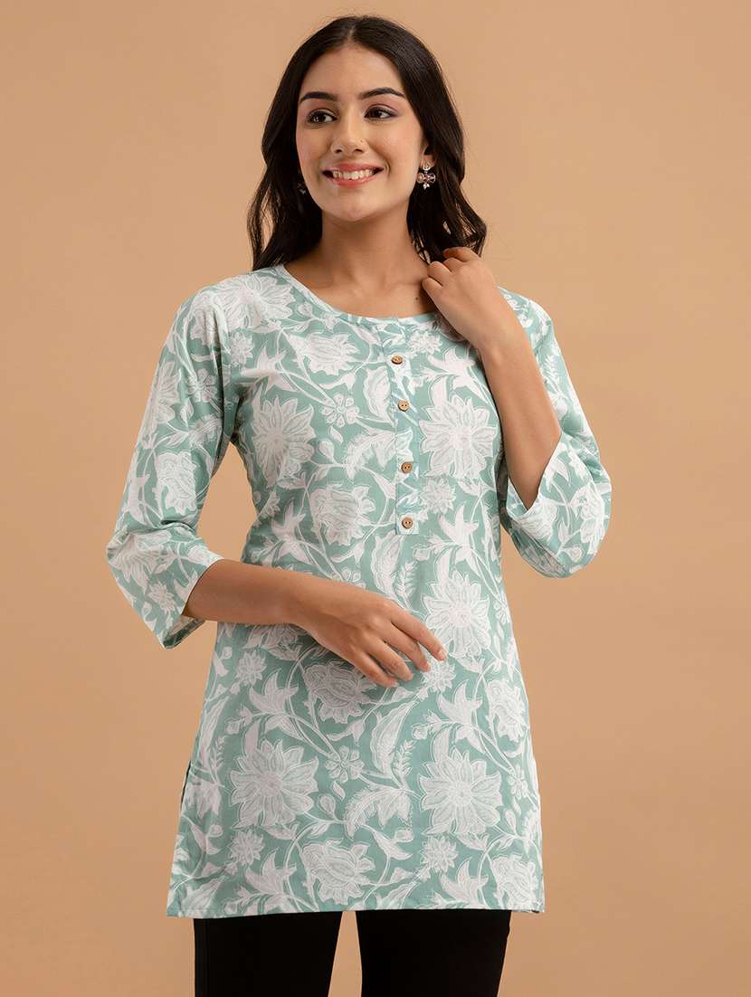 women printed three quarter sleeve straight kurti - 21979044 -  Standard Image - 1