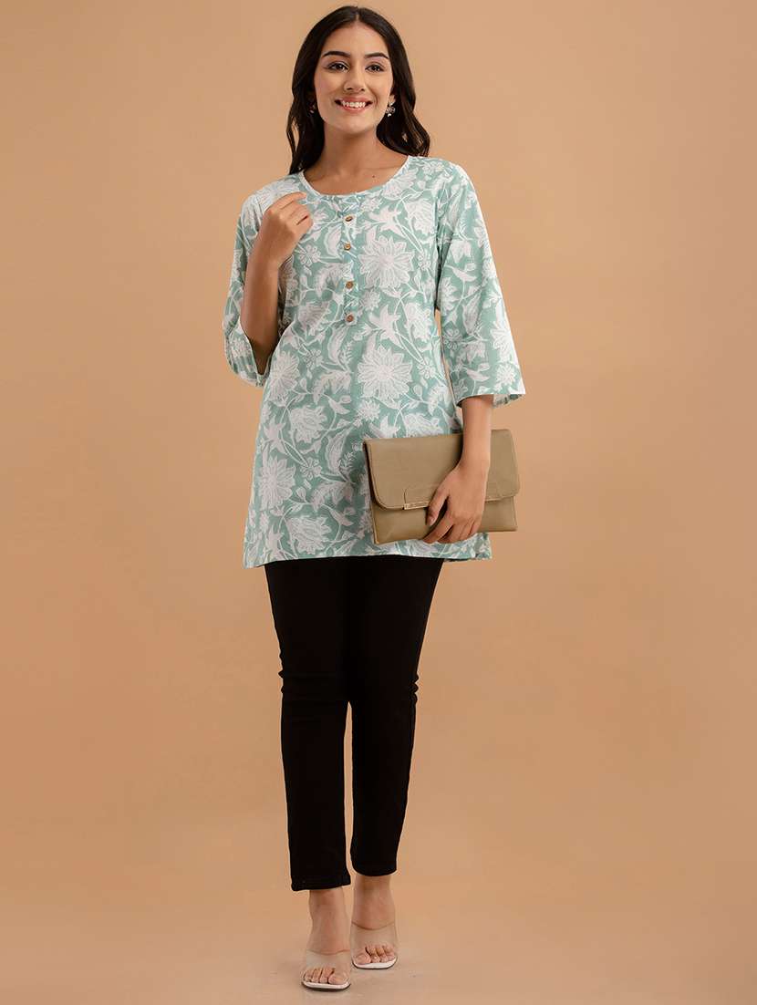 women printed three quarter sleeve straight kurti - 21979044 -  Standard Image - 4